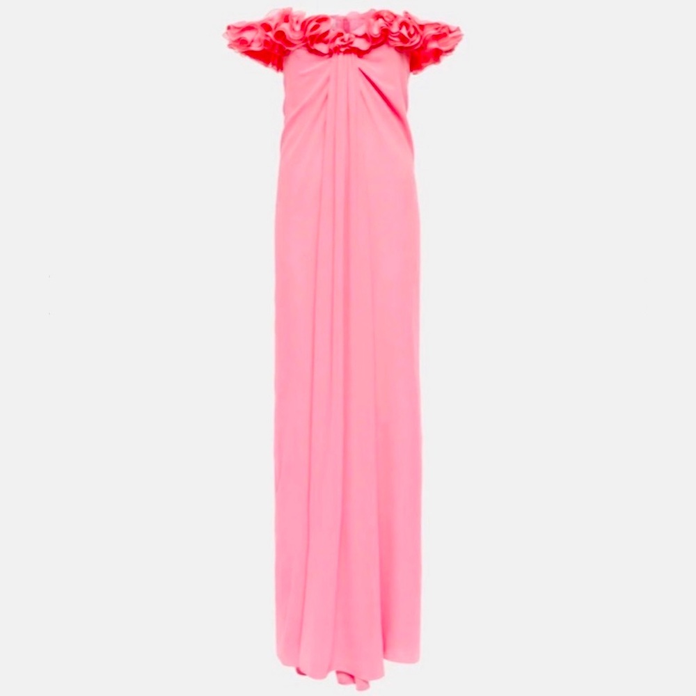 Giambattista Valli off-shoulder silk georgette gown in pink. Size 38. NWT